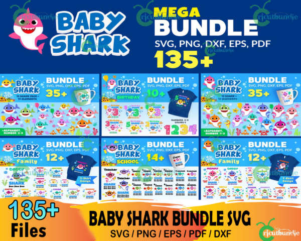 135+ Baby Shark Mega Bundle Svg, Baby Shark Svg, Shark Family Svg