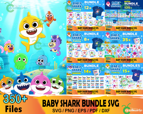 350+ Baby Shark Bundle Svg, Kids Svg, Shark Family Svg