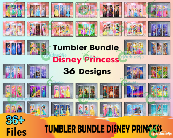 36 Disney Princess Tumbler Bundle Png, Tumbler Template
