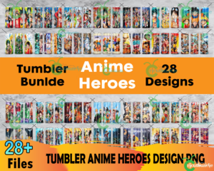 28 Anime Heroes Tumbler Bundle PNG, Anime Tumbler