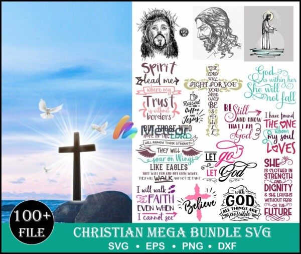 100+ Christian svg, png, eps, dxf file bundle for print and cricut