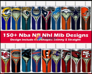 150+ Nba, Nhl, Nfl, Mlb tumbler designs svg, png, eps, dxf  for cricut and print ncluding two shape skinny and straight