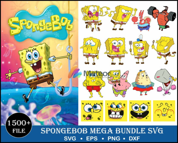 1500+ SpongeBob SVG Bundle 2.0, png, eps, dxf cartoon clipart bundle for cricut and silhouette