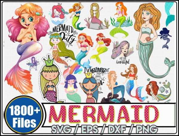 1800+ files MERMAID bundle svg, dxf, png, eps for cricut and print