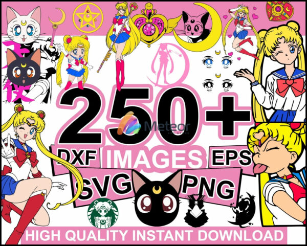 250+ Sailor moon svg, png, eps, dxf bundle cutting file for print and cricut, cartoon svg bundle