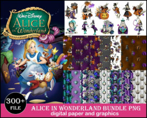 300+ Alice in wonderland bundle PNG print and cricut digital paper and graphics