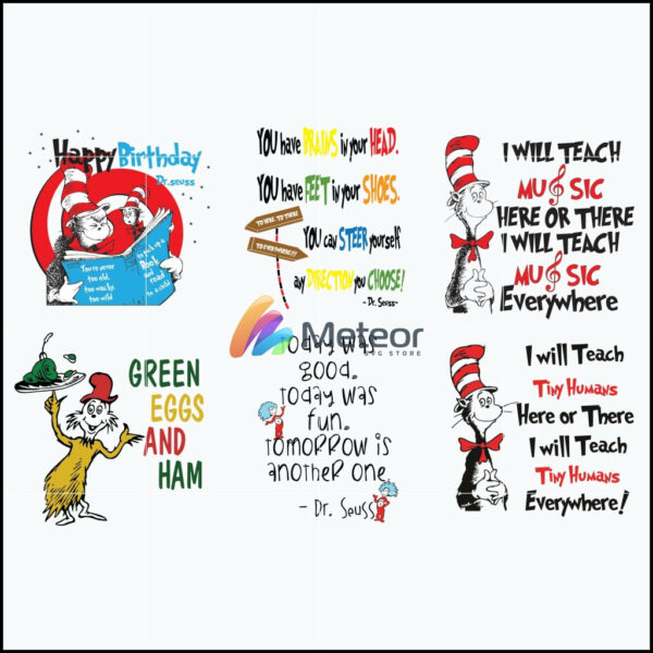 Dr seuss bundle svg, green egg and ham svg, dr seuss quotes svg, I will teach music, the place you'll go, png, dxf, eps digital file DRBL05012119