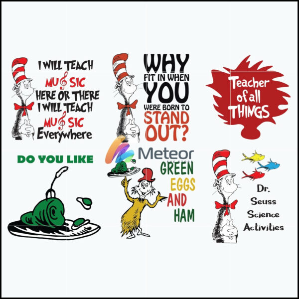 Dr seuss bundle svg, green egg and ham svg, dr seuss quotes svg, I will teach music, the place you'll go, png, dxf, eps digital file DRBL05012118