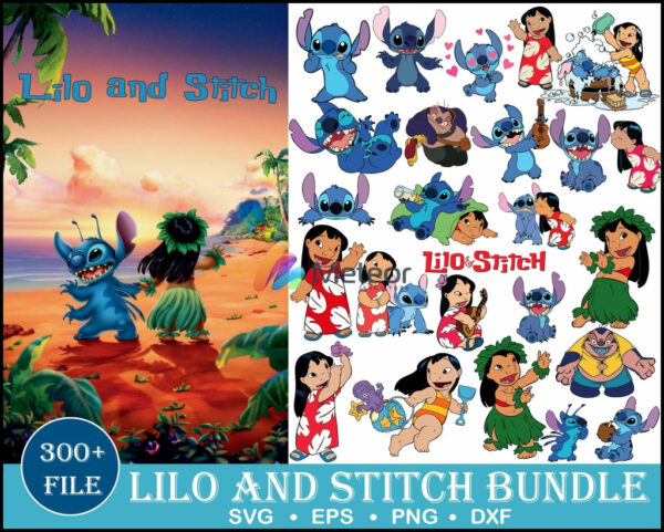 Lilo and stitch svg, png, eps, dxf bundle for cricut and print, cartoon clipart svg, lilo stitch cutitng file and print