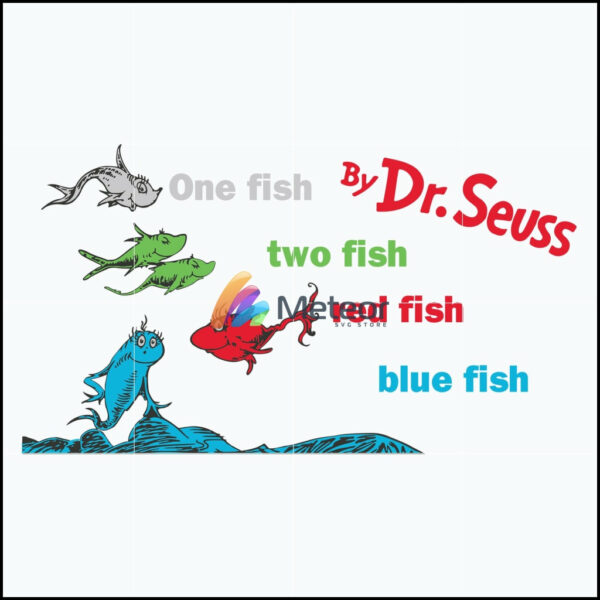 One fish, two fish, red fish, blue fish svg, Dr Seuss svg, png, dxf, eps file DR0302213