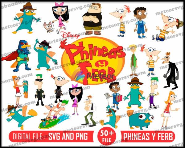 Phineas Bundle, Phineas svg, Ferb, Perry, Candace, Layered, Silhouette, Cricut