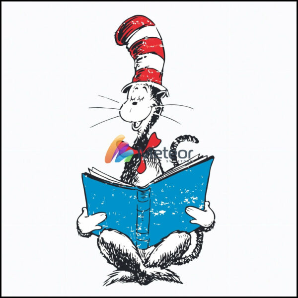 The cat reading book svg, The cat in the hat by dr seuss svg, dr svg, png, dxf, eps file DR05012118