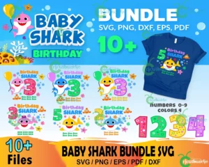 10+ Baby Shark Birthday Bundle Svg, Birthday Svg, Baby Shark Themed