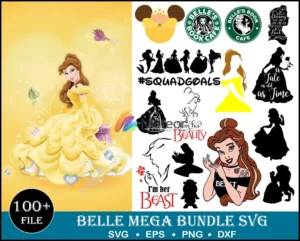 100+ Belle princess svg, png, dxf, eps for cricut and print, disney cartoon svg, belle cartoon clipart svg