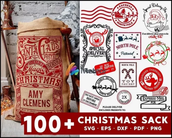 100+ Christmas Sacks, Santa Sack svg bundle for cricut and print, Sack svg, png, eps, dxf bundle