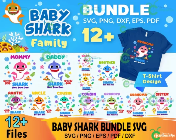 12+ Baby Shark Family Bundle Svg, Daddy Shark Svg, Mommy Shark Svg