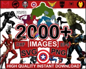 2000+ Marvel mega bundle for cricut and silhouette, dxf, png, eps for cricut and silhouette