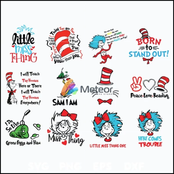 Dr seuss bundle svg, dr seuss svg, dr seuss quotes svg,thing 1 thing 2, the place you'll go, green eggs and ham, png, dxf, eps digital file DRBL05012111