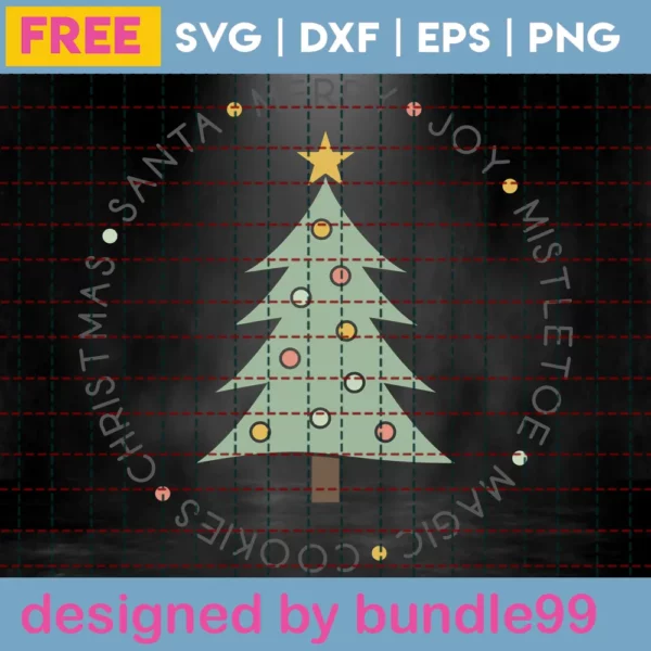 Free Christmas Tree Circle Words Svg Invert