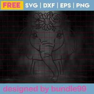 Free Floral Baby Elephant Face Svg Invert