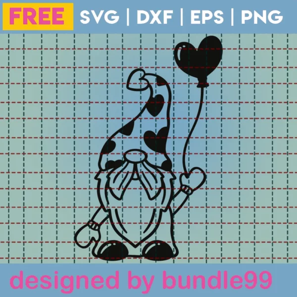 Free Valentine Gnome Heart Balloon Svg