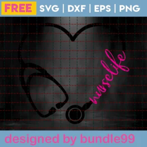 Heart Stethoscope Svg Free, Nurse Svg, Nurselife Svg, Instant Download Invert