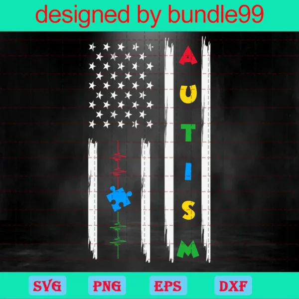 American Flag Autism Awareness Puzzle Svg, Autism Svg, American Flag Svg