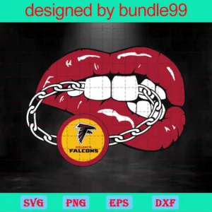 Atlanta Falcons Sexy Lips Mouth Bite Chain Svg, Gold Chain Svg Biting Lips Svg, Football Svg, Sport Digital Image Clipart, Sublimation Vector Svg Invert