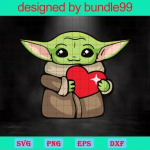 Baby Yoda With Heart, Yoda Star Wars, Valentines Day, Cute Yoda Invert