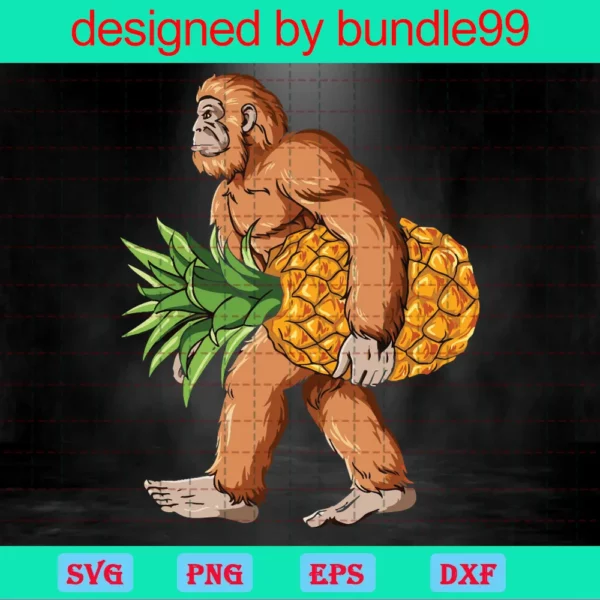 Bigfoot Carrying Pineapple, Big Foot, Sasquatch Silhouette Invert
