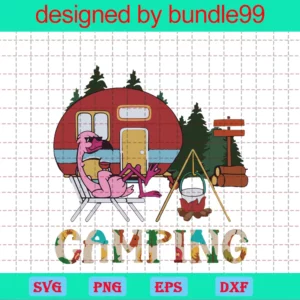 Camping Woman, Funny Flamingo, Campfire, Mountain, Camper Gift