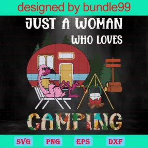 Camping Woman, Funny Flamingo, Campfire, Mountain, Camper Gift Invert