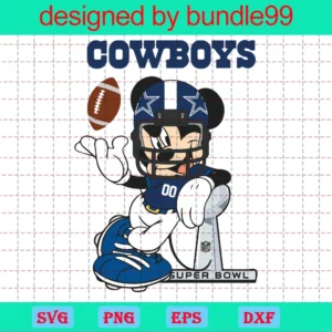 Dallas Cowboys Mickey Svg, Mickey Football Dxf, Mickey Football Clipart, Svg Files For Silhouette Cameo Or Cricut, Vector, Png, Dxf Eps