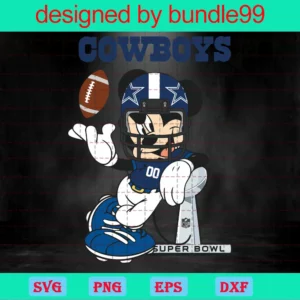 Dallas Cowboys Mickey Svg, Mickey Football Dxf, Mickey Football Clipart, Svg Files For Silhouette Cameo Or Cricut, Vector, Png, Dxf Eps Invert