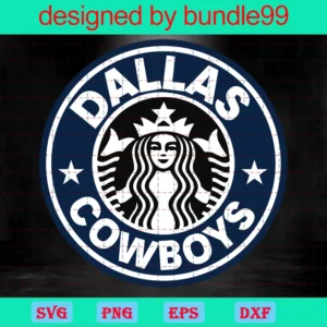 Dallas Cowboys Starbucks Logo Cup Wrap Svg, Starbucks Cup For Cricut & Silhouette, Football Fan Love Invert