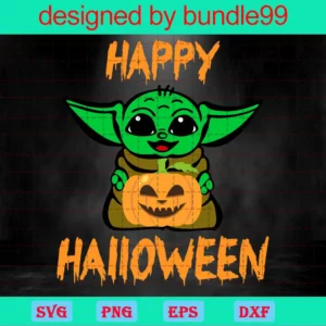 Happy Halloween, Pumpkin, Mandalorian Baby Yoda, Halloween Gift Invert