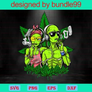 Hippie Aliens Smoking Weed Bong, Trending, Funny Weed Apparel Invert