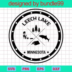 Leech Lake Ice Fishing Minnesota, Tree, Camping Logo, Outdoor Invert