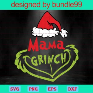 Mama Grinch, Merry Grinchmas, Santa Hat, Grinch Face, Grinch Christmas Invert
