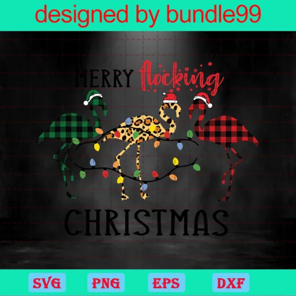 Merry Flocking Christmas Svg, Buffalo Plaid Flamingo Svg, Christmas Svg, Merry Christmas Saying Svg, Christmas Clip Art, Christmas Cut Files, Cricut Invert