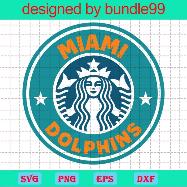 Miami Dolphins Starbucks Logo Cup Wrap Svg, Starbucks Cup For Cricut & Silhouette, Football Fan Love