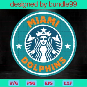 Miami Dolphins Starbucks Logo Cup Wrap Svg, Starbucks Cup For Cricut & Silhouette, Football Fan Love Invert