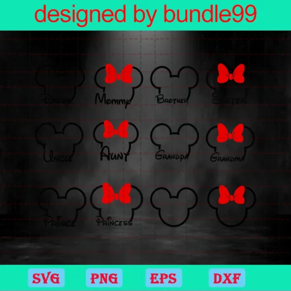 Mickey And Minnie Half Disney Family Bundle Svg, Png Mickey Head Disney All Family Svg, Animals Svg, Png, Black, Digital File Svg Invert