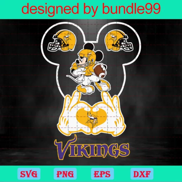Minnesota Vikings Football Mouse Clipart, Mickey Mouse Ears Svg Svg Clip Art Files, Sports Printable, Digital Download