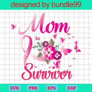 My Mom Is A Survivor Svg, Breast Cancer Svg, Breast Cancer Awareness Svg, Boxing Gloves Svg, Digital Pink Ribbon Breast Cancer Survivor Svg Invert
