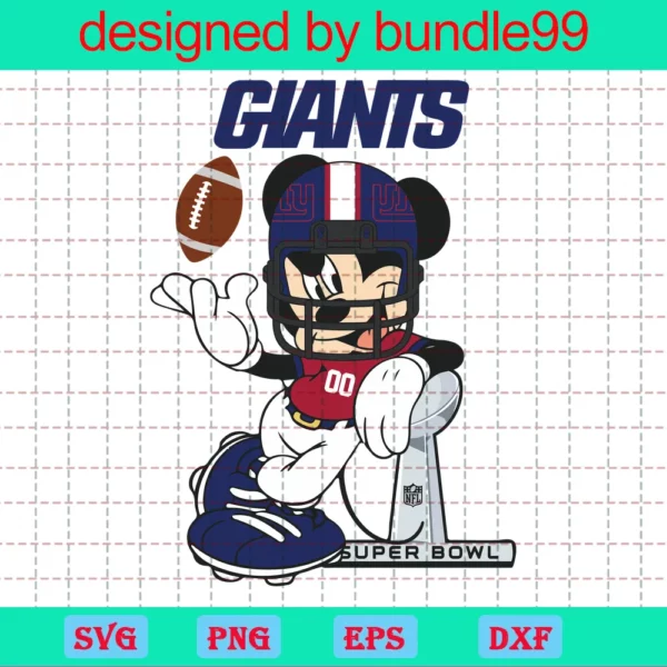New York Giants Mickey Svg, Mickey Football Dxf, Mickey Football Clipart, Svg Files For Silhouette Cameo Or Cricut, Vector, Png, Dxf Eps