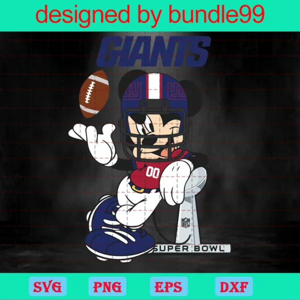 New York Giants Mickey Svg, Mickey Football Dxf, Mickey Football Clipart, Svg Files For Silhouette Cameo Or Cricut, Vector, Png, Dxf Eps Invert