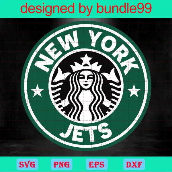 New York Jets Starbucks Logo Cup Wrap Svg, Starbucks Cup For Cricut & Silhouette, Football Fan Love Invert