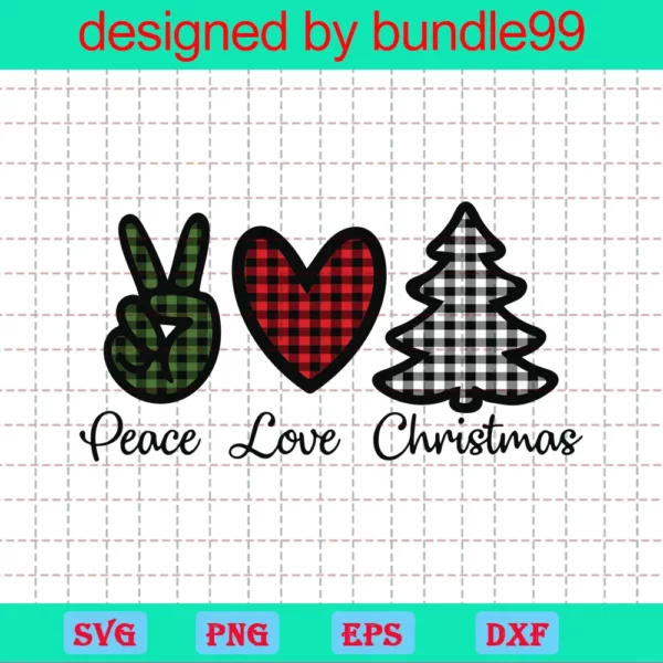 Peace Love Christmas Svg, Buffalo Plaid Christmas Tree Svg, Heart Christmas Svg, Love Svg, Christmas Svg, Peace Svg, Instant Download