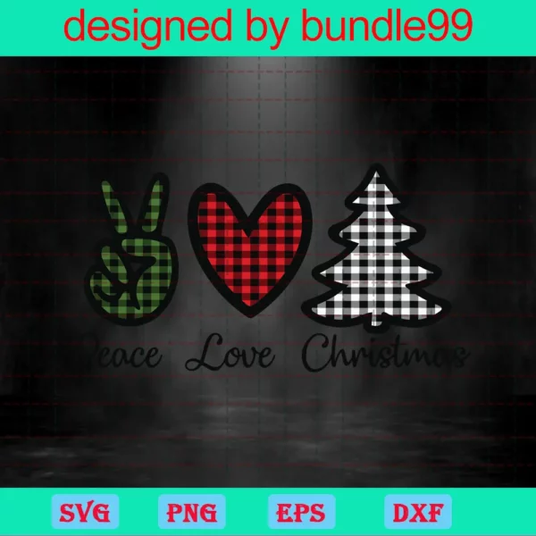 Peace Love Christmas Svg, Buffalo Plaid Christmas Tree Svg, Heart Christmas Svg, Love Svg, Christmas Svg, Peace Svg, Instant Download Invert
